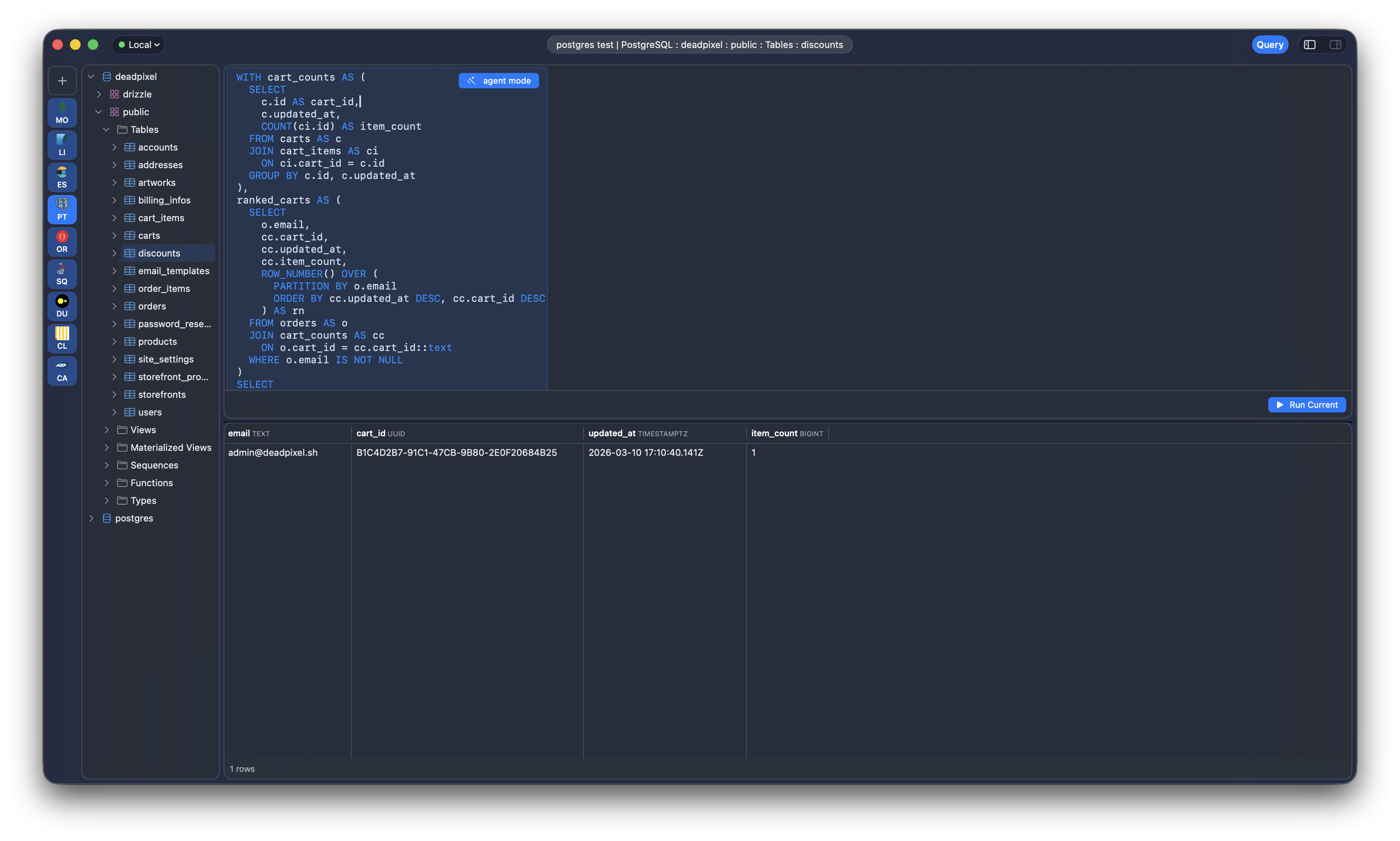 Cove after Agent Mode generated a replacement query in the editor