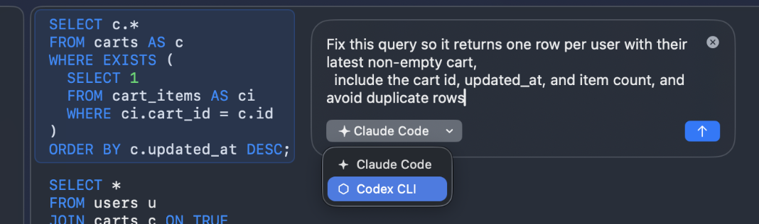 Agent Mode open inside the Cove query editor, ready to edit the selected query