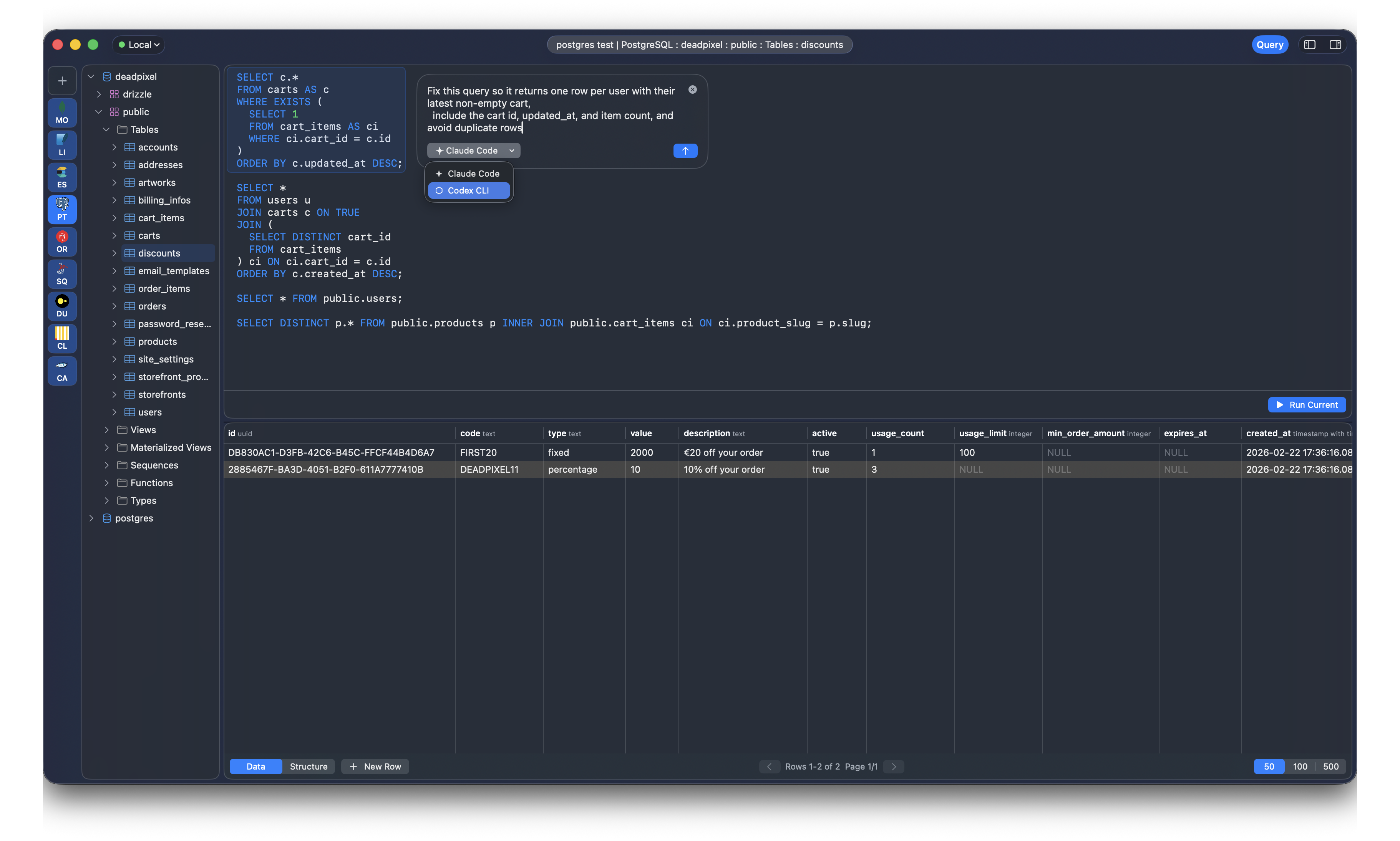 Agent Mode open in the Cove query editor next to the selected query block