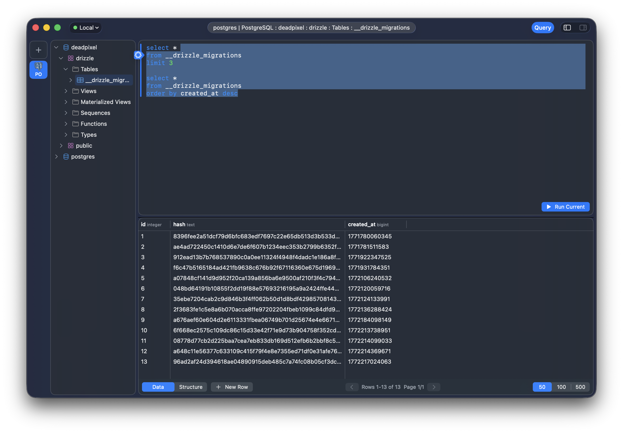 Cursor moved to the second statement — the blue bar updates accordingly