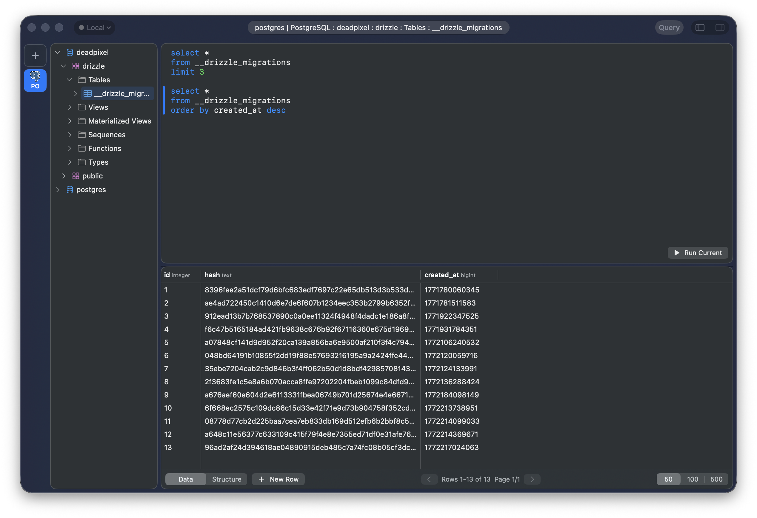 The blue bar on the left marks the first SELECT statement as the runnable range