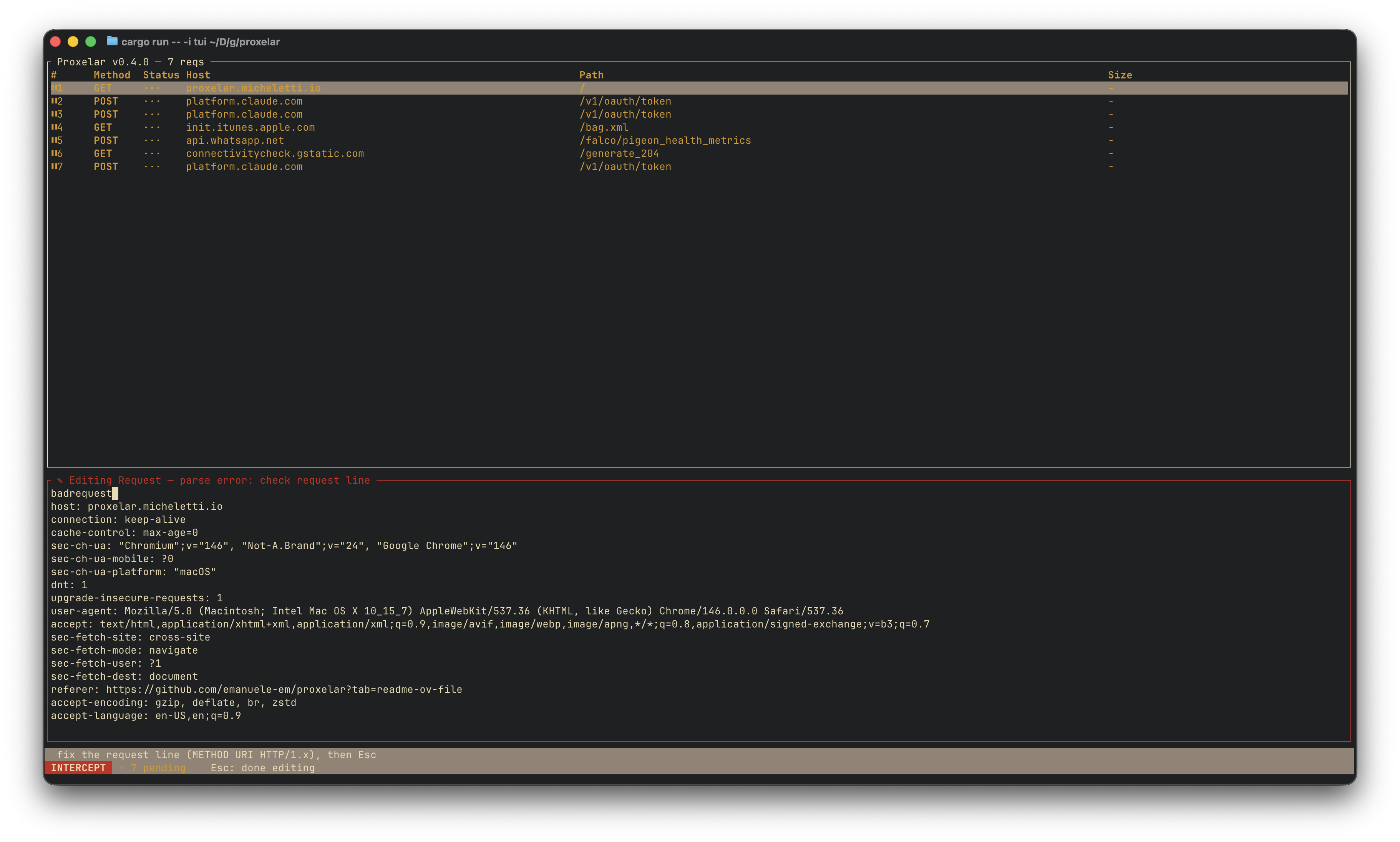 TUI editor parse error — red border and error message when the request line is malformed