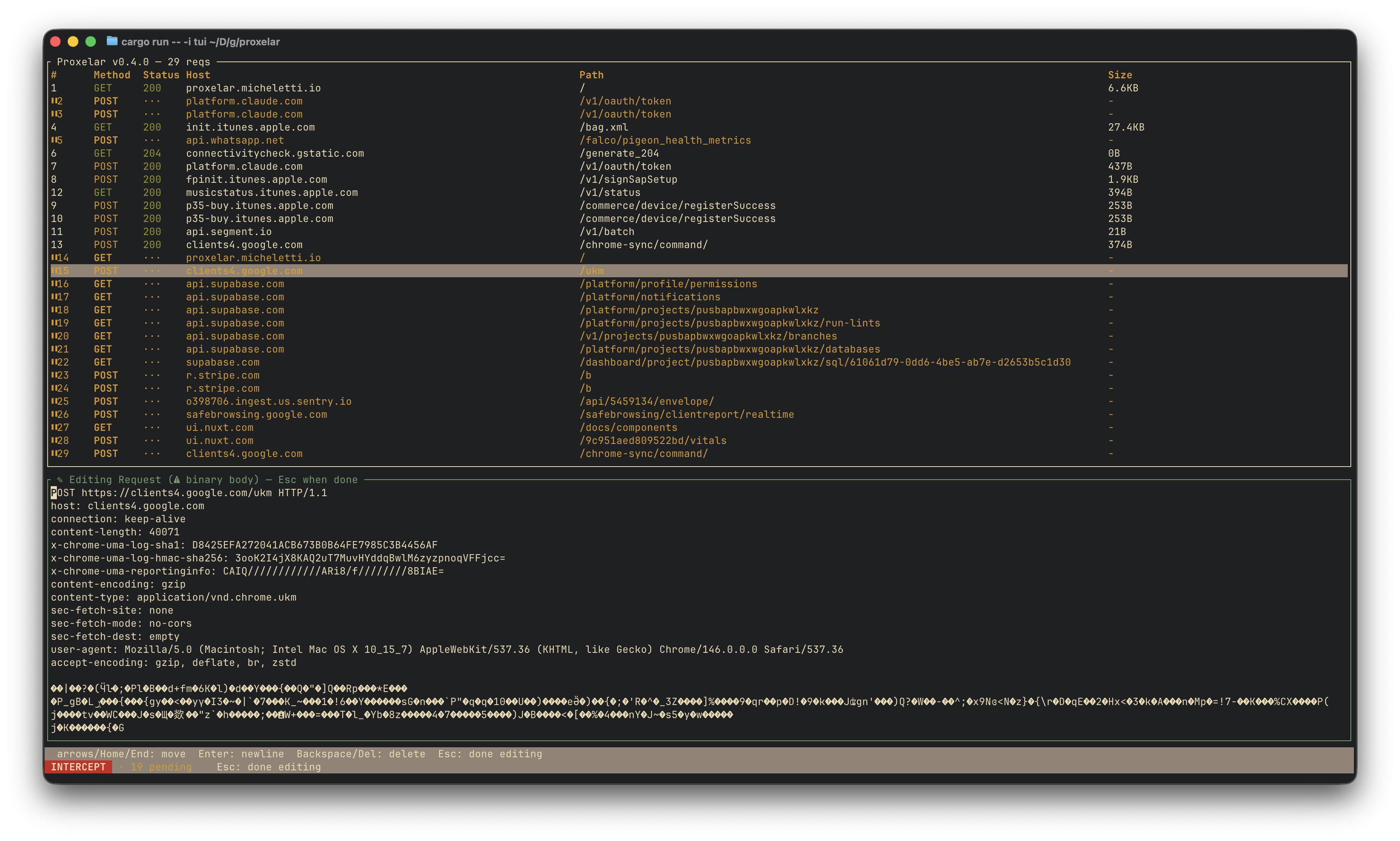 TUI inline editor — full raw HTTP request, editable in place