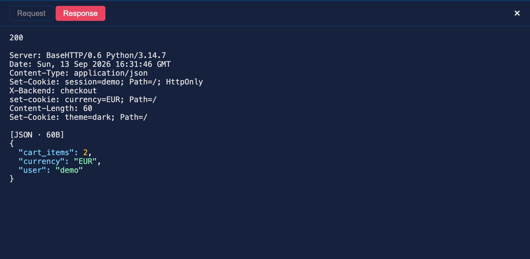 The same response after the Lua hook adds a theme cookie while preserving the two backend cookies